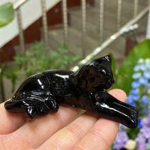 1pc Natural Black Obsidian Carved Cat, Quartz Crystal Sleeping Cat, Crystal Animal, Mineral Specimen, Home Decor, Crystal Healing, Crystal Gift, Size May Have 1-2mm Deviation - Black - View 15