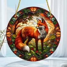 1 Piece, Fox, Animal Themed Light Catcher, Colored Glass Decorative Sign, Window Hanging Sign, Circular Acrylic Painted Art Sign, 6 * 6 Inches/15 * 15 Centimeters, Porch Decoration, Courtyard Garden Decoration, Holiday Party Decoration, Gifts For Family And Friends, Housewarming Gift