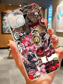 1 pezzo Cover protettiva in TPU trasparente anti-impronta digitale con design a labbra leopardate, compatibile con iPhone 13, iPhone 11, iPhone 14 Pro Max, iPhone 13 Pro, iPhone 15/15 Plus/15 Pro/15 Pro Max/12/12 Pro/12 Pro Max/14/14 Pro/13 Pro Max e altri modelli - Multicolore - Visualizzare 3