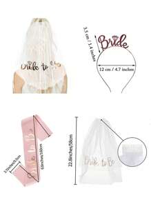 1/3/4 st Brud att ställas Sash & Strass Pannband Tiara & Axellängd Slöja Kit Möhippor Bröllopsdusch Bachelorette Bröllopsdekoration Tillbehör - Multifärgad - Visa 6
