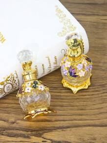 高端花式设计 15ml 精致复古刺绣蝴蝶多色纹身香水瓶带钻石图案装饰玻璃瓶身可再填充精油容器假日旅行精油配件，香水和精油分配瓶，（无香水，仅空瓶）