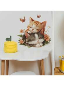 1pc Cute Stacked Cats Style, For Room Wall Background, Mirror & Window Decor, Stickers, Wall Decal, Vinyl Decal For Home Decorations, Decoration Items Refresh Your Home
