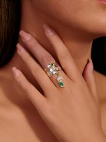 1 pieza Anillo artesanal de Tadeo de tres colores con colores de gemas aleatorios, adecuado para uso diario y de fiesta para damas, regalo ideal para amigas y mejores amigas