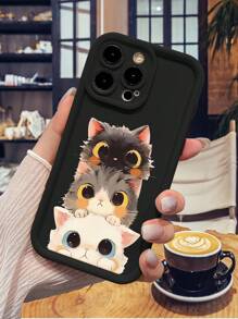 1 chiếc ốp lưng điện thoại hình mèo dễ thương màu đen, chống trượt, dày dặn, chống sốc, tương thích với Apple/Redmi/Infinix/Vivo/OPOP, chống nước, chống rơi vỡ và chống trầy xước. - màu đen - Xem 3