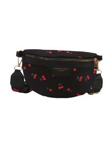 1 Cherry Printed Chest Bag Made Of Polyester Material, With A Korean Style Fashion , Simple And Fashionable. Zipper Closure And Adjustable Shoulder Straps Are Suitable For Girl. It Is The Best Choice For Matching School, Shopping, And Casual Clothing, As Well As The Best Choice For Giving Holiday Gifts To Friends And Family. Randomly Print Positions For Full Printing