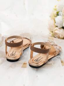 2025新款凉鞋，金钻凉鞋，沙滩凉鞋，蝴蝶亮片凉鞋，波西米亚风凉鞋，时尚凉鞋，珍珠蝴蝶凉鞋 - 金色 - 查看 5