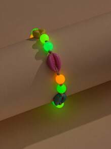 2pcs Bohemian Style Colorful Shell Acrylic Luminous Handmade Braided Adjustable Anklet Set For Women - Green - View 5