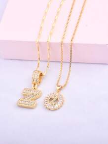 2 件/套女士字母首字母吊坠项链，26 个字母项链，配有可调节 18 英寸 - 20 英寸链条，含礼品盒，优雅的情人节礼物，适合日常佩戴 - 金黃色 - 查看 14