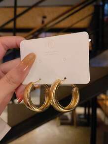 1 对优雅简约宽弧形耳环，适合女性日常或派对佩戴 - 圓款 - 查看 7