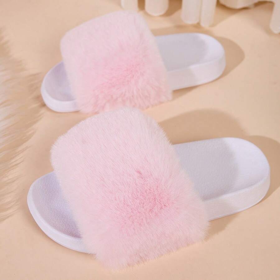 SHEIN Women Furry Cuff Thick Soft Sole Anti-Slip Slippers