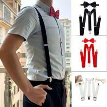 1 套男士红色休闲领结和吊带套装，吊带夹秋冬配饰万圣节服装，适合青少年、青年、男士、休闲、户外、运动、度假、毕业礼物、生日、日常穿着