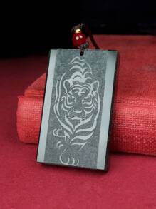 1pc Genuine Natural Hetian Jade Shallow Carving Tiger Pendant, Talisman Pendant For Protection, Amulet, Necklace Jewelry, Vintage Fashion Gift For Boyfriend & Girlfriend, Double-Sided Carved