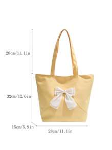 Large Capacity Women's Shoulder Bag, Fashion Patchwork Bow Solid Color Tote - Yellow - View 6