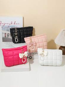 1 Uroczy wisiorek z kokardą z pereł + Modna torebka kopertówka w kratkę, swobodna torebka kopertówka, ciepła pluszowa torba puchowa, elastyczne szwy do przechowywania makijażu, pikowana torba, wygodna torba, zimowa torba do przechowywania makijażu, kosmetyczka, mini torba, mała kosmetyczka, akcesoria, stojak na kosmetyki, kosmetyczka, kosmetyczka, niezbędne rzeczy w podróży, akcesoria damskie, przybory podróżne, kosmetyczka, kosmetyczka, kosmetyczka