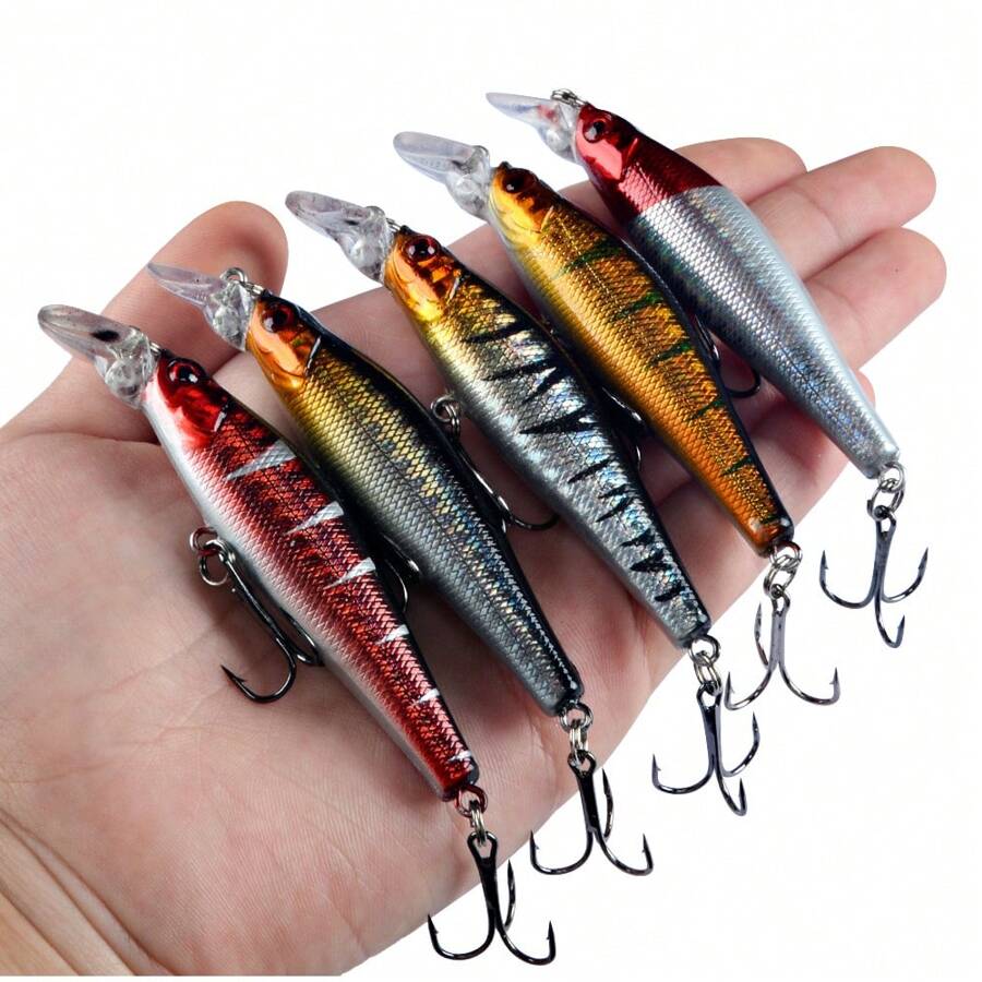 5pcs Minnow Fishing Lures, Silver Fish Knife, Long Distance Cast, Sinking, Suspending, Suitable For Sea Fishing, Largemouth Bass, Pike - Multicolor - View 1