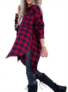 Female Shirt, Ladies Plaid Lapel Long Sleeve Tops Coat With Chest Pockets For Spring Autumn, S/M/L/XL