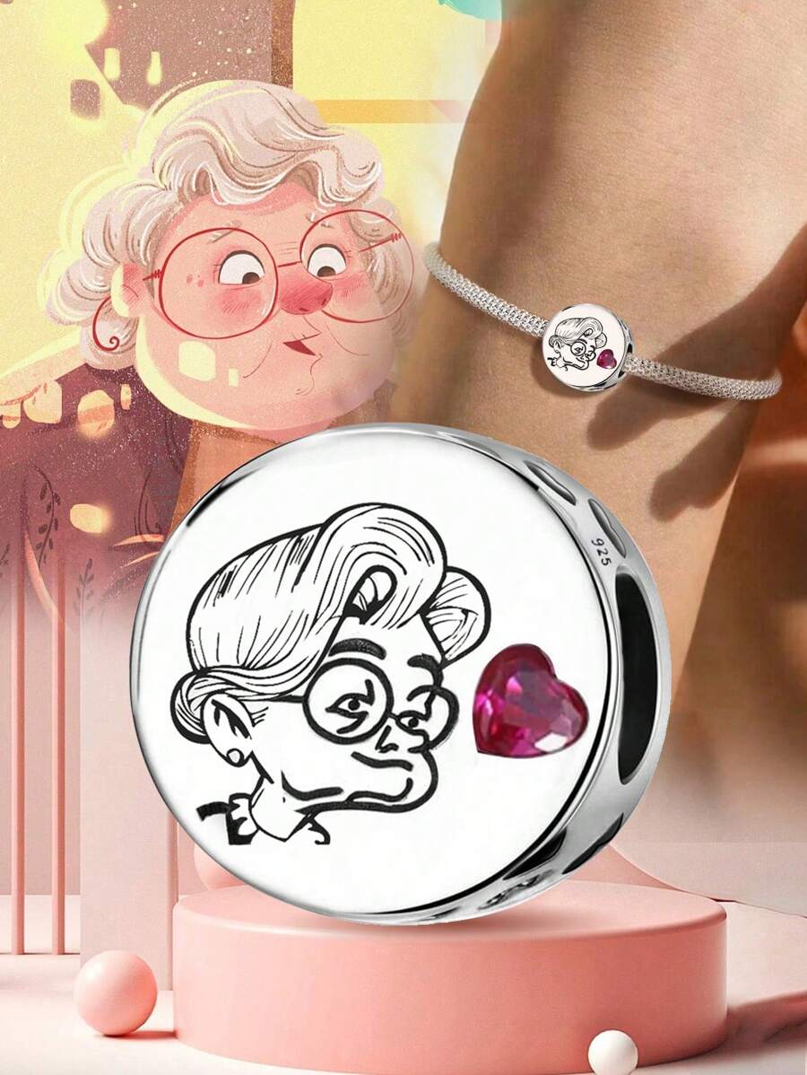 1 pièce Perle de charme en argent sterling 925 à la mode représentant une vieille femme bienveillante, pour femmes, convient aux bracelets, joncs, bijoux faits main. Cadeau pour petite amie. Bijoux de haute qualité pour dames