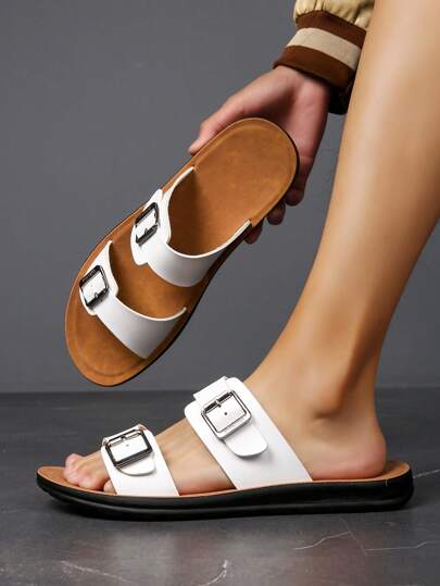 夏季新款时尚百搭可调节绑带度假沙滩风格男士凉鞋，室内户外休闲平底拖鞋