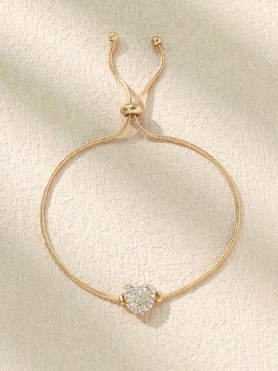 1pc Shiny Cubic Zirconia Heart-Shaped Bracelet, Gold/Silver Color Elegant Bracelet For Women