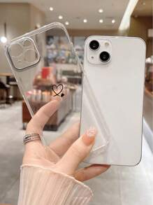1 pieza Funda protectora para teléfono con diseño de corazón negro pintado, perforada, de alta transparencia y anti-caídas gruesa