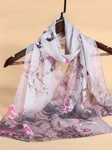 1PC Women's Bohemian Elegant Leisure Flower And Bird Printed Chiffon Scarf, Lightweight And Breathable, Easy To Carry, Can Be Used For Hair Accessories, Collar Decoration, And Is The Best Choice For Travel Accessories - Pink - View 1