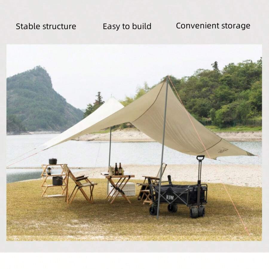 1 Pc Butterfly Canopy Tent For Camping & Outdoor, Extra Large Hexagon/Octagon Sun Shade, Silver Coated UV Protection - Blue Cloud Gray - View 1