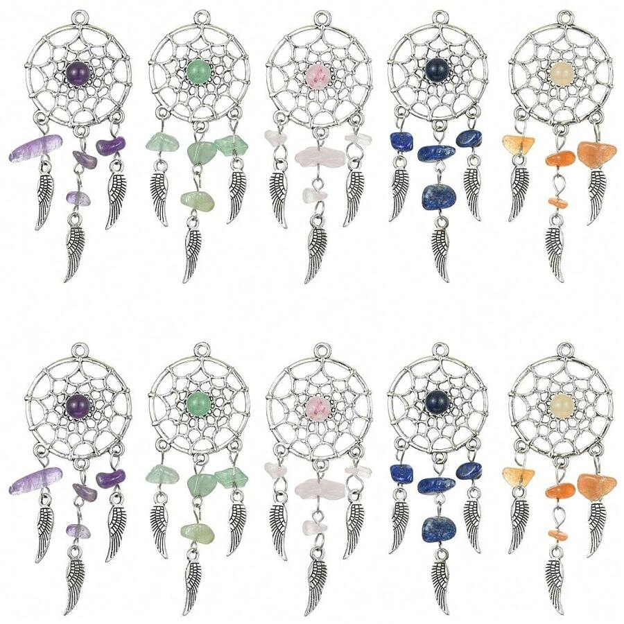 30pcs Dream Catcher Charms Natural Crystal Bohemian Charms Chakra Energy Dream Catcher Charms For Jewelry Making Bulk - 30pcs Color - View 1