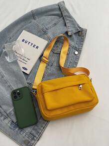 Minimalist Square Crossbody Bag, Solid Black Color, Adjustable Shoulder Strap, Men's Messenger Bag - Grey - View 5