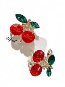 2 piezas Diseño de cereza roja de cristal, clips para el cabello mini lindos, pinzas para el cabello de aleación de zinc pequeñas, accesorios elegantes para el cabello, clips para el flequillo, regalos para fiestas y el Día de San Valentín