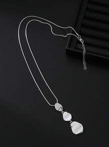 1 件时尚简约不对称几何合金吊坠长项链，永恒手工波西米亚吊坠项链，长项链，两种颜色可选，时尚优雅复古魅力，适合日常佩戴 - 不規則幾何吊墜 - 查看 2