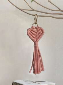 [ Heart Macrame Keychain Charm] Heart Macrame Keychain Weaving Key Chain Ring Purse Bag Backpack Charm Car Hanging Pendant Women Female Gift Bridesmaid Gifts Crochet - Multicolor - View 2
