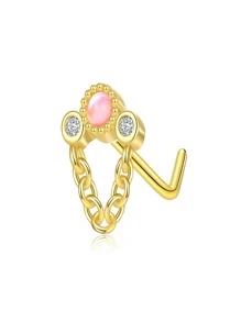 1 pièce Anneau de nez en alliage de cuivre à triple strass, micro-serti de cubique zircone synthétique en forme de L, convient pour un port quotidien, femmes