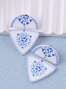 1 对中国风青花瓷流苏几何优雅女士耳环 - 彩色 - 查看 12