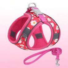 HP404--花卉印花宠物狗和猫背带，舒适的斜纹面料和透气网眼基材，1.5米狗绳。