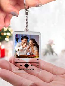 1/2 件定制钥匙扣，女士个性化钥匙扣，定制照片/姓名/音乐代码亚克力钥匙扣