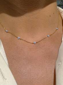 1pc Minimalist Four-Leaf Clover Zirconia Necklace, 925 Sterling Silver Women's Elegant Necklace, High-End Jewelry Gift, Party/Birthday/Date Night Essential - Four Leaf Clover Necklace - View 2