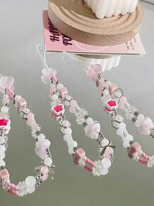 Pink Flower Lariat Phone Lanyard With Bow - Pink - View 2