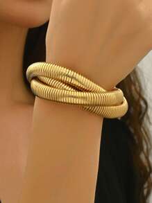 1pc Exaggerated Multi-Layer Snake Shaped Bracelet For Women, Suitable For Daily Wear - Yellow Gold - View 2