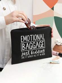 Leraar Waardering Cadeau Make-up Tas Met "EMO TIONAL BAGGAGE" Prints, Linnen Portemonnee, Cosmetische Tas, Voering, En Geen Sluiting - Perfect Voor Opvoeders En Schoolpersoneel, Leraar Bedankcadeau, Stijlvolle Casual Accessoires Voor Uitjes, Vakantie