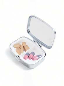 红花黑色字母图案方形药盒，2 个便携式药丸储存隔层，迷你金属储物盒，便携式珠宝和药丸盒，带有姓名标识的个性化创意礼物，适合旅行、户外活动、包袋、口袋，用于婚礼礼物、礼品和招待会装饰，独特设计的装饰性旅行收纳盒（首字母 A-Z） - 銀色 - 查看 5