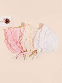 1顶带荷叶边装饰的婴儿遮阳帽，可调节系带，透气防晒，适合女婴 - 1PC - 查看 4