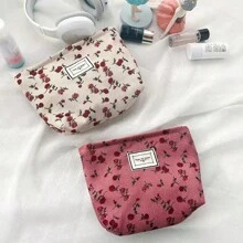 1 pezzo Borsetta per trucco, bella con motivo floreale a rose, portapennelli, porta cancelleria, pochette multifunzionale con zip, borsetta cosmetica portatile, porta medicinali, salviette e tessere, confezione regalo, borsa da toilette, custodia per cosmetici da donna, per contenere rossetti, pennelli da trucco, prodotti per la cura della pelle, telefono cellulare, monete, piccoli articoli, per uso domestico, da viaggio, per vacanze e scuola, per spiaggia, bagno, camera da letto, grande capacità