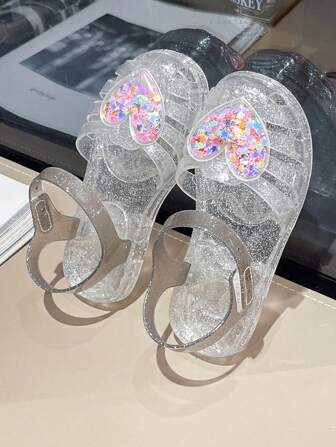 时尚女童心形装饰公主鞋女童户外凉鞋夏季儿童果冻镂空透气沙滩鞋