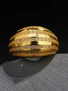 1pc Custom Fashion Cuban Link Ring, 18K Gold Plated CZ Simulated Diamond Punk Ring, Best Gift For Her And Him For Holidays - Multicolor - View 5