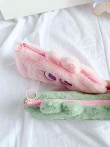 1pc Simple Cartoon Alligator Rabbit Eyes Plush Pen Bag Student Cute Large Capacity Stationery Bag Pencil Stationery Bag , Back To School Gifts