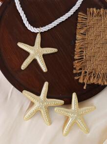 3 件套简约时尚海星吊坠项链，夸张海星耳环，个性化女士首饰套装 - 金色 - 查看 2