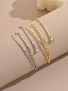 2pcs/Set Hollow Geometric Open Cuff Bracelet For Women - Multicolor - View 4