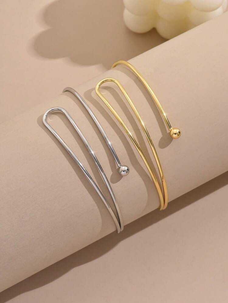 2pcs/Set Hollow Geometric Open Cuff Bracelet For Women - Multicolor - View 4
