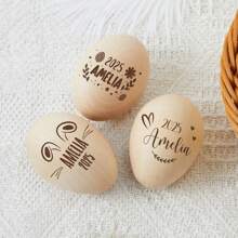 Personalized Carved Pattern Wooden Easter Eggs | Easter Egg Hunt Music Rattle, Birthday Graduation Gift - Multicolor - View 4