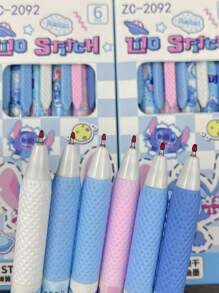 Takara Tomy 6pcs Lilo Stitch Gel Pens For Writing Cute 0.5mm Black Ink Press Neutral Pen Office School Supplies Party Gift Boxed
